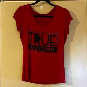 Red True Religion rayon and spandex T-shirt.